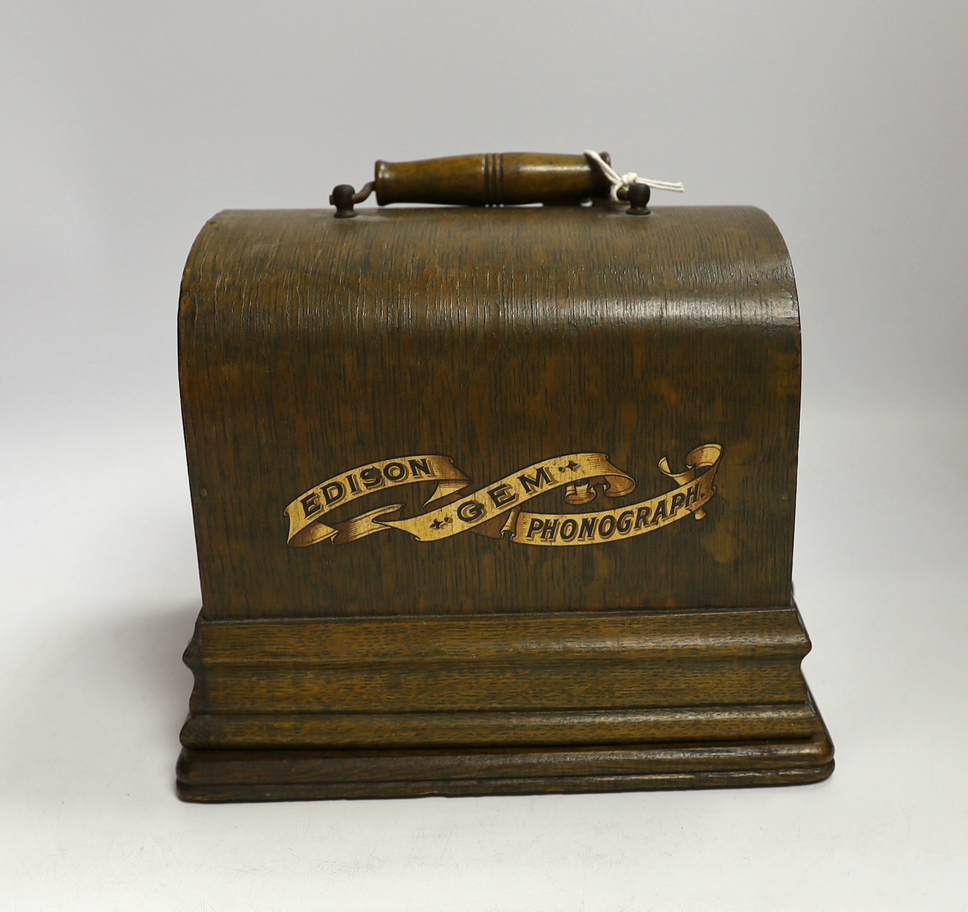 A cased Edison Gem phonograph with horn, case 20cm high